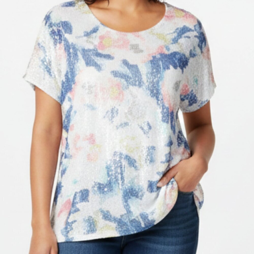 Chico's Blouse - Shiny Sequin Front - Pastel - Size 3 - XL